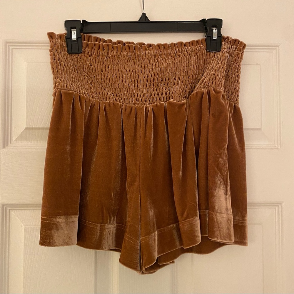 TCEC High Waist Velvet Tan Shorts